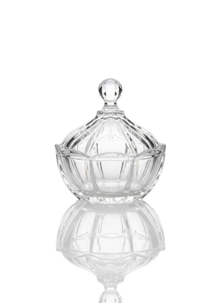 بريميم وعاء سكر زجاجي شفاف كلاسيكي بغطاء وتصميم متعدد الأوجه قطعة واحدة - Image 1